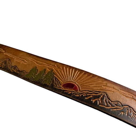 Vintage 80s‎ Brown Foxboro Leather Belt Tooled // Size 36 - Picture 2 of 5